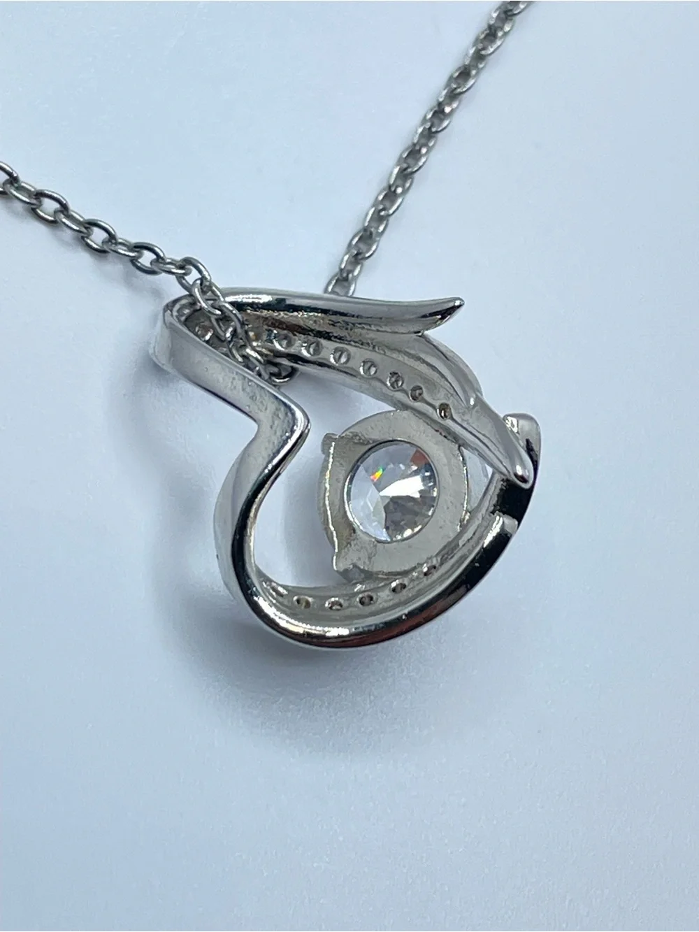 Swarovski Crystals Elements White Crystal Silver Heart Swirl Pendant Necklace